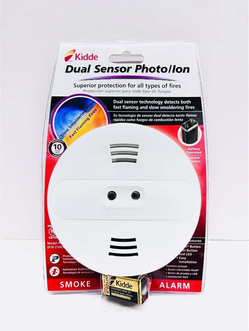 Kidde Battery Operated Smoke Alarm Detector Dual Sensor Photoelectric PI9010